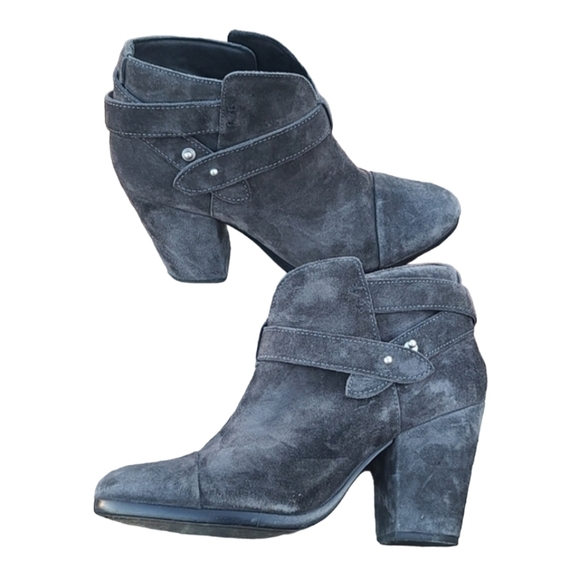 rag & bone Harrow Gray Suede Ankle Boots 7 37.5  Smoke Strappy Moto Booties - Picture 17 of 17